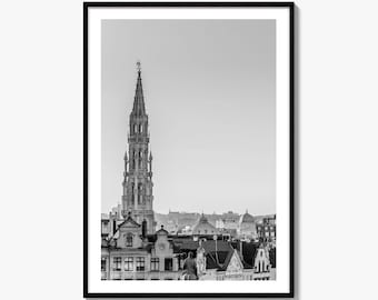 Brussels Black and White Fine Art Photo Print, Grand Place City Hall Belgium Poster