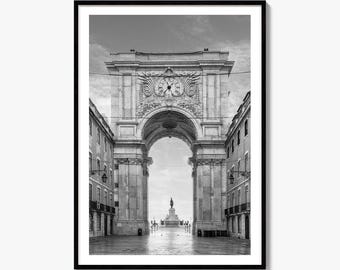 Lisbon Black and White Fine Art Photo Print, Praca do Comercio Poster