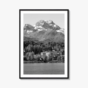 St. Moritz Foto Poster Druck, St. Moritz Schwarz und Weiß Wandkunst, St. Moritz Fotografie, St. Moritz Reise, St. Moritz Karte Poster