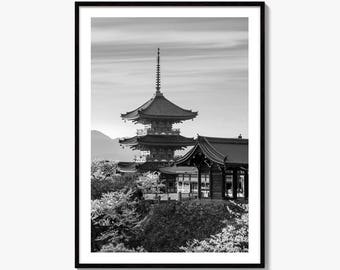 Kyoto Black and White Fine Art Photo Print, Kiyomizu-dera Sakura Cherry Blossom Japan Poster
