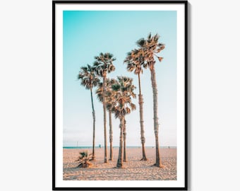 Wydruk artystyczny Santa Monica, plakat z Los Angeles, dekoracja ścienna z palmami w Kalifornii