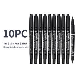 10x Black Fineliners Felt Tip Pens Dual Nibs Permanent Alcohol Base Marking Pens