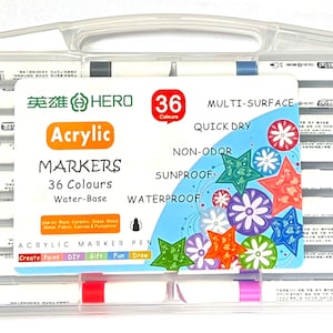 36x Acrylic Paint Marker Pens Assorted Colours With Case Artist Marking School Supplies DIY
