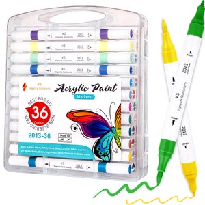 12/36x Dual Nib Acrylic Paint Marker Pens Brush Tip Bullet Tip Cores sortidas, incluindo tinta branca