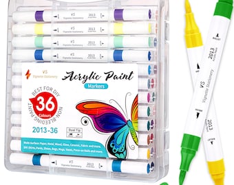36x stylos marqueurs de peinture acrylique à double pointe pinceau pointe ogive couleurs assorties y compris peinture blanche
