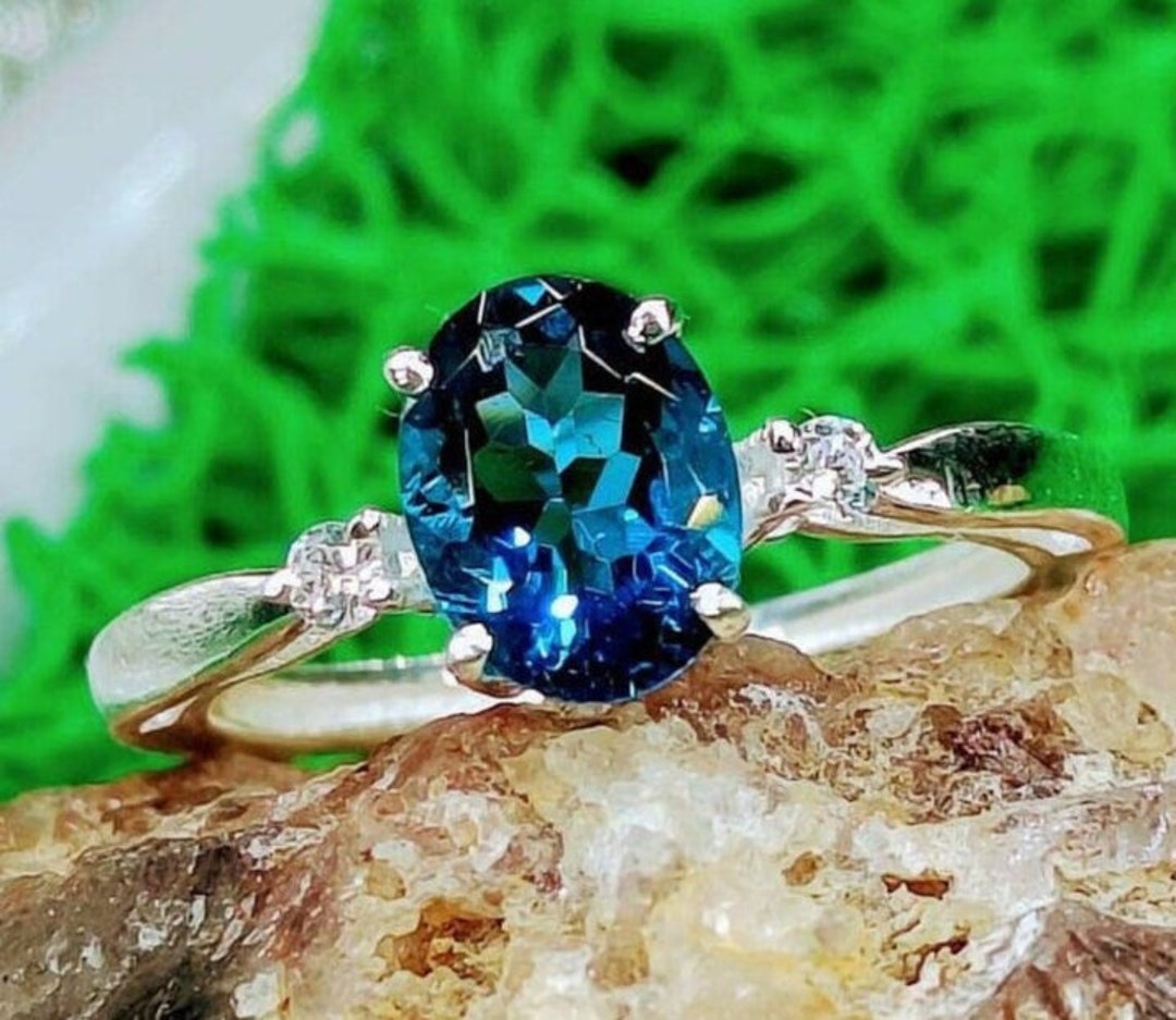 Blue Topaz Cz Ring Statements Ring December Birthstone Etsy