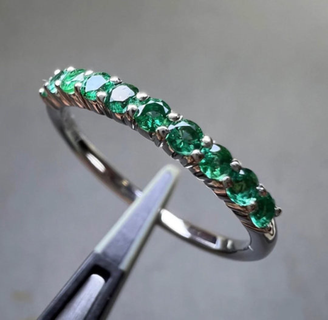 Emerald Eternity Ring, Emerald Half Eternity Ring, Emerald Wedding Band, Stacking Ring, May