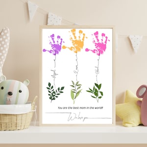 Personalized Mom gift, Flower handprint Gift from kids, Printable DIY crafts for kids,Baby keepsake handprint art.