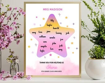 Personalized Teacher Star Gift: Class Names Printable (Digital Download)