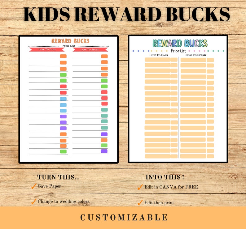 Editable Kids Reward Bucks Printable Reward Bucks Good Behavior Bucks Chore Bucks for Kids ...