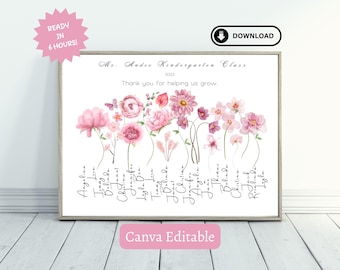Personalized Teacher Appreciation Gift: Floral Class Keepsake (Digital Download)