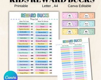 Kids Reward Bucks Chart: Editable Chore Chart (PDF Download)