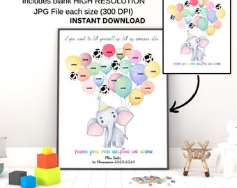 Personalized Teacher Thank You Print, Elephant Class Gift, teacher appreciation