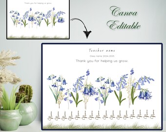 Personalized Teacher Appreciation Print: Class Gift, Bluebells Design (Digital Download, 8x10 JPG Template CANVA-LINK)