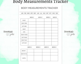 body measurement tracker printable, Body measurement chart, weight loss tracker,  weight journal, canva editable