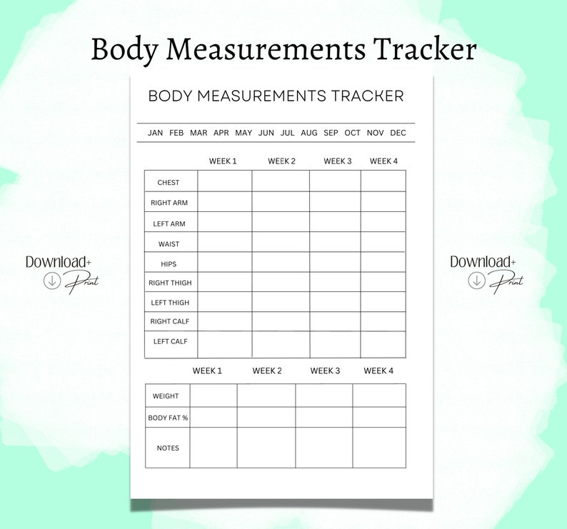 Body Measurement Tracker Printable, Body Measurement Chart, Weight Loss ...