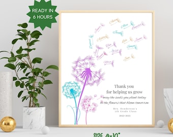 Personalized Teacher Gift, Dandelion, Keepsake, Gift From Students, Teachers plant the seeds, Thank you Class