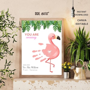 Teacher Appreciation Gift, Crafts for Kids, Handprint flamingo art print Craft Printable, Diy Craft for Child, Thank you, baby, toddler