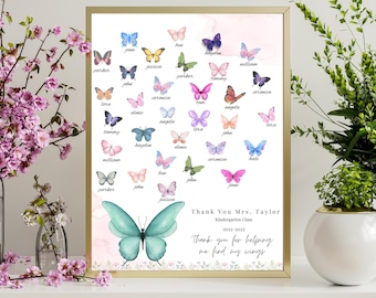 Personalized Teacher Appreciation Gift from Class Butterfly Print, Thank You, back to school, canva