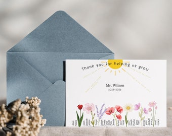 Personalized Teacher Appreciation Gift: Floral Thank You Card, back to school