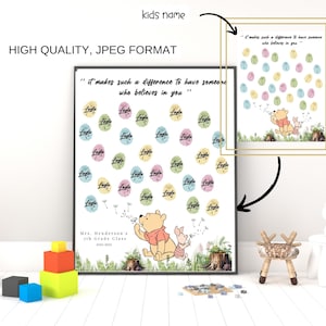 Regalo di classe personalizzato con nomi, grazie insegnante, regalo di fine anno, regalo di apprezzamento per l'insegnante, impronta digitale, Winnie the Pooh