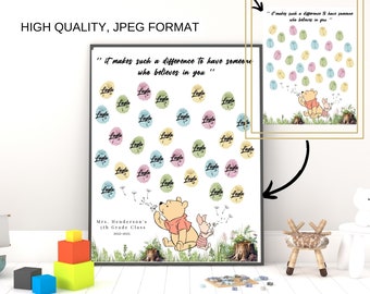 Personalized Winnie the Pooh Class Gift, Teacher Appreciation Fingerprint Tree (Digital Download)