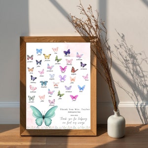 Personalised teacher print, class gift with names, Thank you teacher butterfly gift end of year teacher appreciation gift, back to school