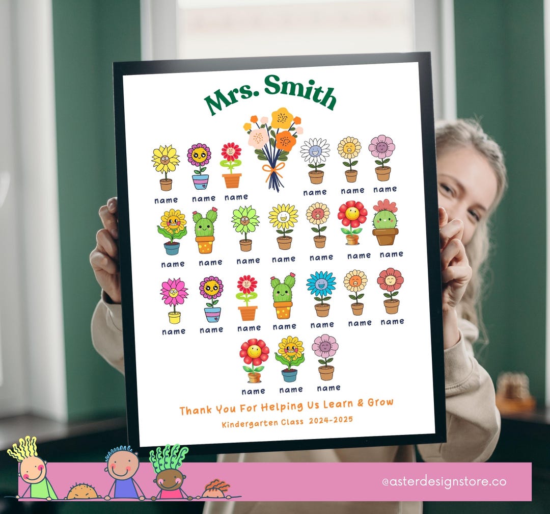 Personalised Teacher Print, Class Gift With Names, Thank You Teacher ...