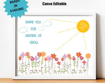 Personalized Teacher Appreciation Gift: Thank You Printableback to school, class gift, helping us grow