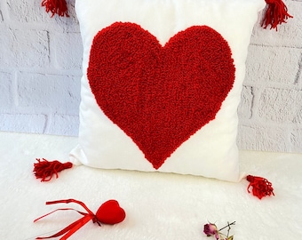 Punch Pillow Case With Love Pattern, Gift For Valentine, Embroidered Pillow