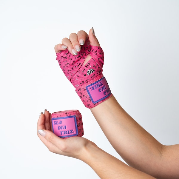 Boks-/kickboks-/Muay Thai-handbandages met glitters in roze 4,5 m voor meisjes