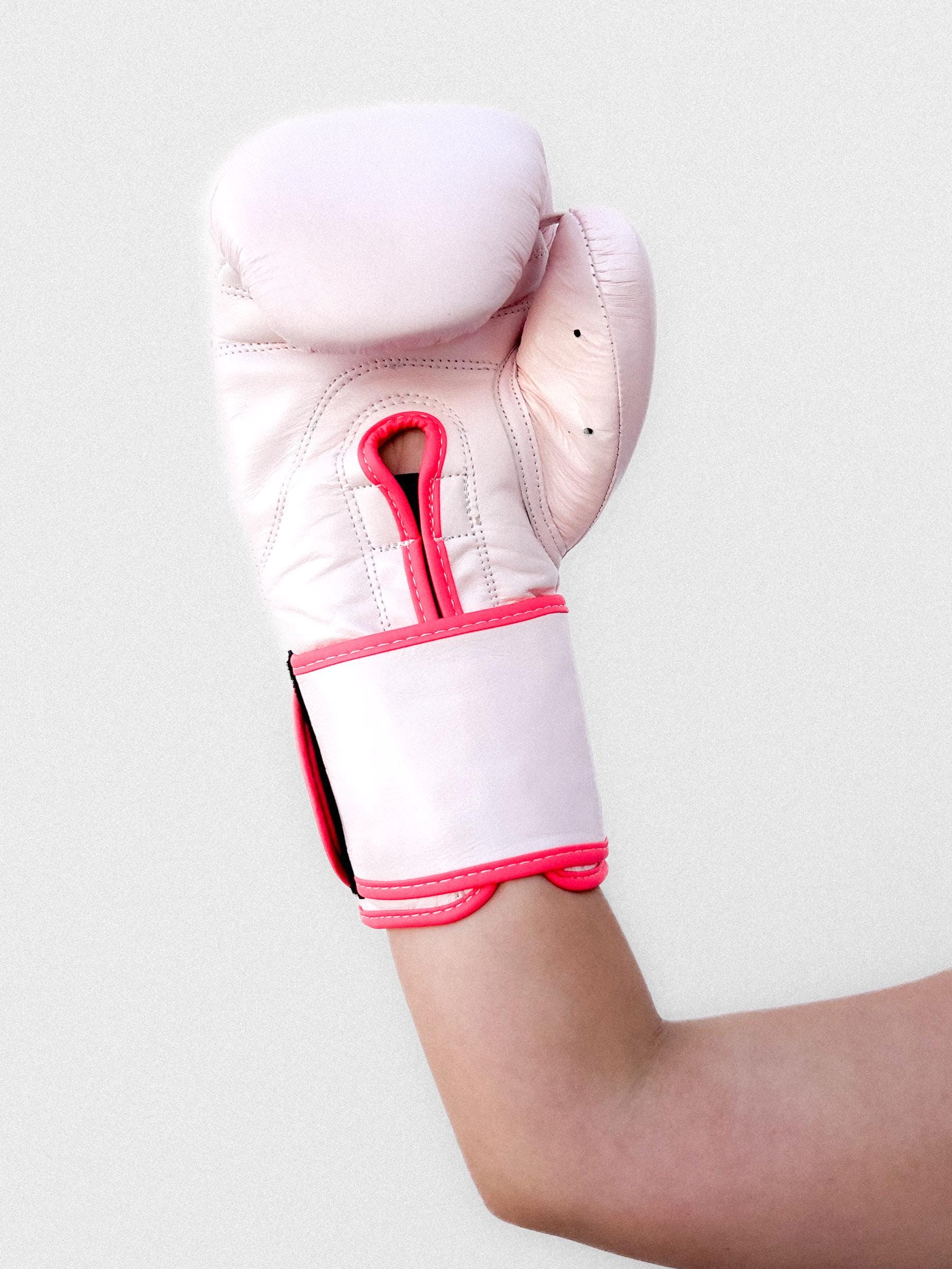Leather Boxing Gloves With Floral Illustration, Baby Pink 10oz