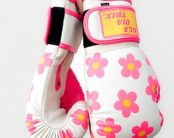Boxing Gloves with Flowers in Beige and Pink, 6oz and 8oz ideal for Girls 6 to 12 years old