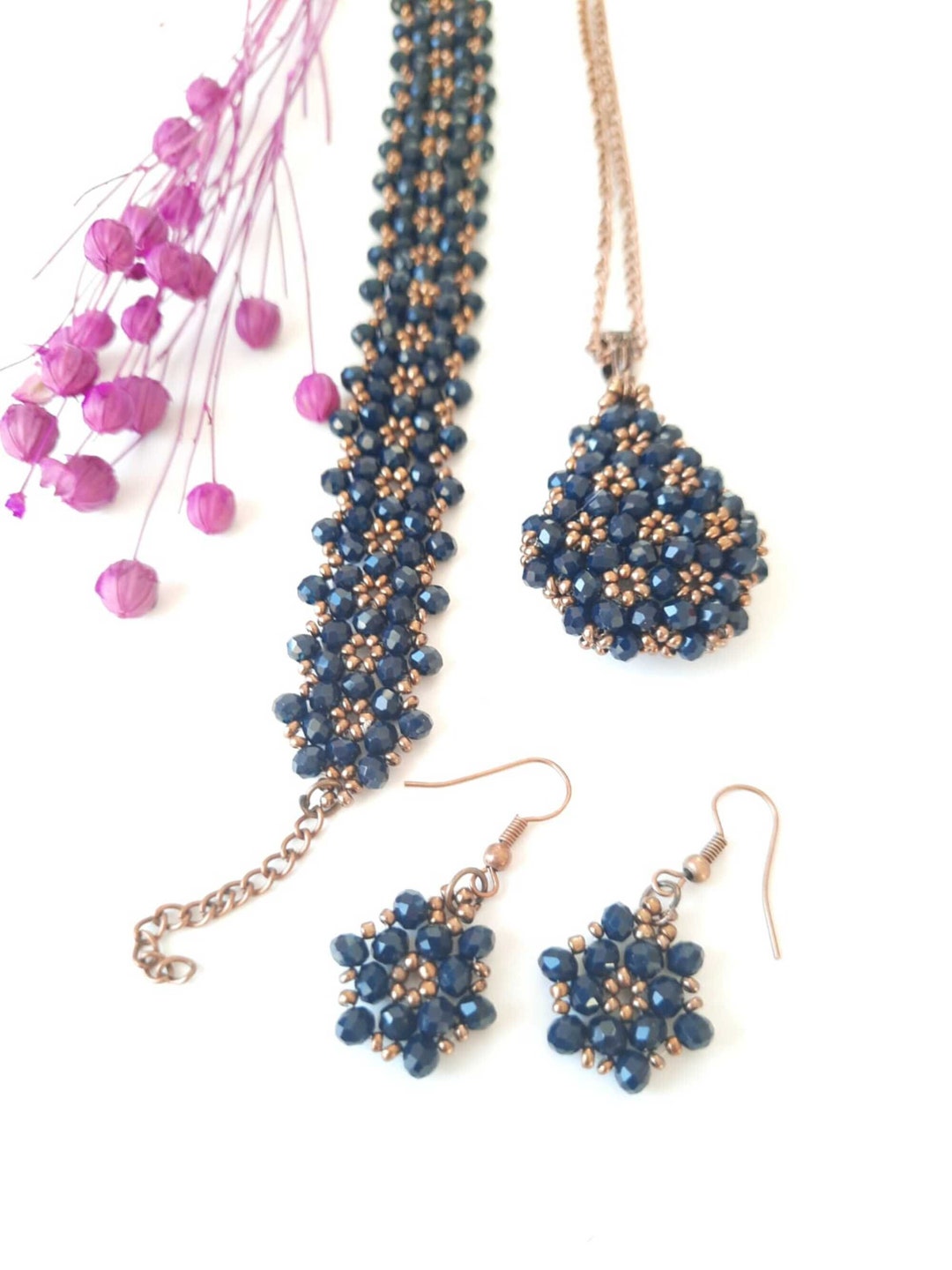 Navy Blue Drop Cevsen Necklace Gift for Woman Grandma Gifts Etsy