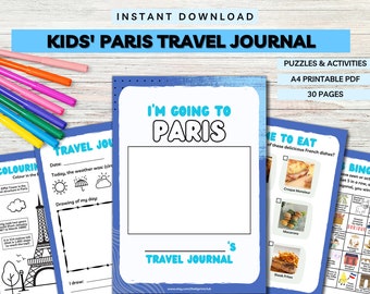 Printable Paris Kids' Travel Journal / Holiday Diary, Instant Download