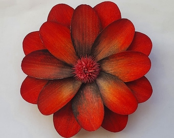Red Valiant - Wooden flower single piece 15cm x 6cm with magnet