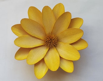 Yellow Mellow - Wooden flower single piece 14cm x 6cm with magnet