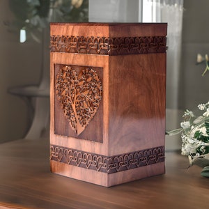 Indian Rosewood Cremation Urn: Deer of Life Wooden Ashes Box