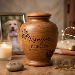 Urna funeraria de madera hecha a mano para mascotas: Urna para cremación de perros y gatos