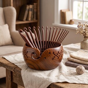 Rosewood Crochet Hook Set: 15 Wooden Yarn Hooks with Optional Bowl & Stand image 4