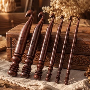 Rosewood Crochet Hook Set: 15 Wooden Yarn Hooks with Optional Bowl & Stand image 13