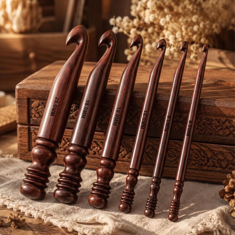Rosewood Crochet Hook Set: 15 Wooden Yarn Hooks with Optional Bowl & Stand image 13