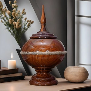 Personalized Wooden Cremation Urn: Fractal Burning Funeral Burial Box