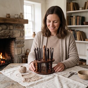 Rosewood Crochet Hook Set: 15 Wooden Yarn Hooks with Optional Bowl & Stand image 9