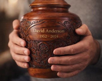 Elegant Wooden Cremation Box with Secure Lid and Customizable Engraving