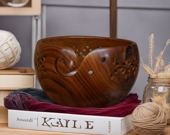 Wooden Yarn Bowls Of Rosewood for Knitting & Crocheting Handmade Yarn Bowl is A perfect Gift for a Knitter Lover Smooth Durable and Heavy