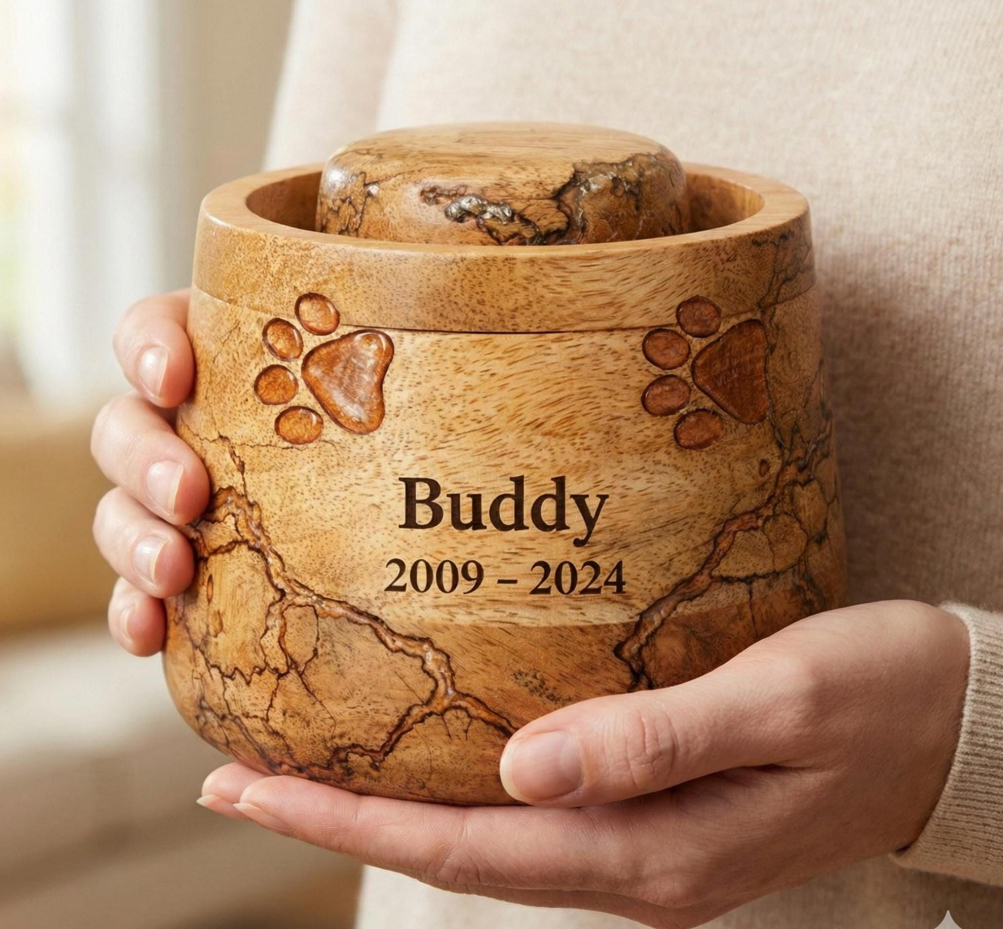 Personalized Wooden Pet Urn: Dog, Cat Ashes Memorial