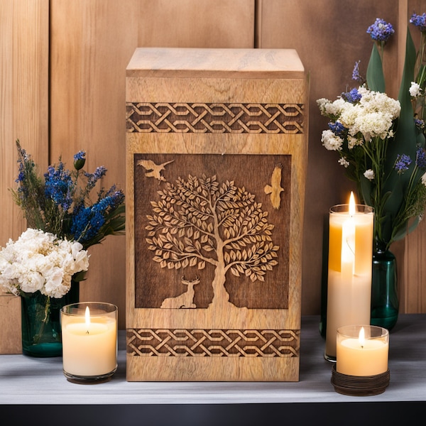 Beautiful Urn for human ashes wooden urn for burial of your loved one The Tree of life personalized urns box customise ashes box