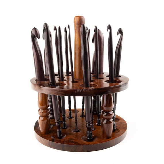 Rosewood Crochet Hook Set: 15 Wooden Yarn Hooks with Optional Bowl & Stand