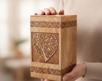 Handcrafted Tree of Life Wooden Cremation Urn for Ashes